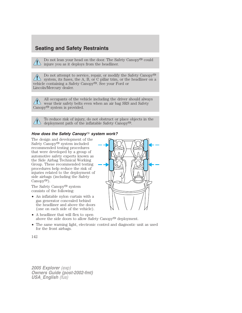Seating and safety restraints | FORD 2005 Explorer v.2 User Manual | Page 142 / 320