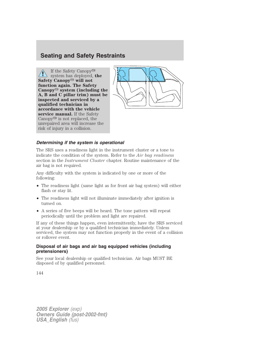 Seating and safety restraints | FORD 2005 Explorer v.2 User Manual | Page 144 / 320