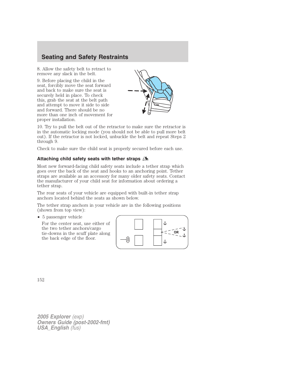 Seating and safety restraints | FORD 2005 Explorer v.2 User Manual | Page 152 / 320