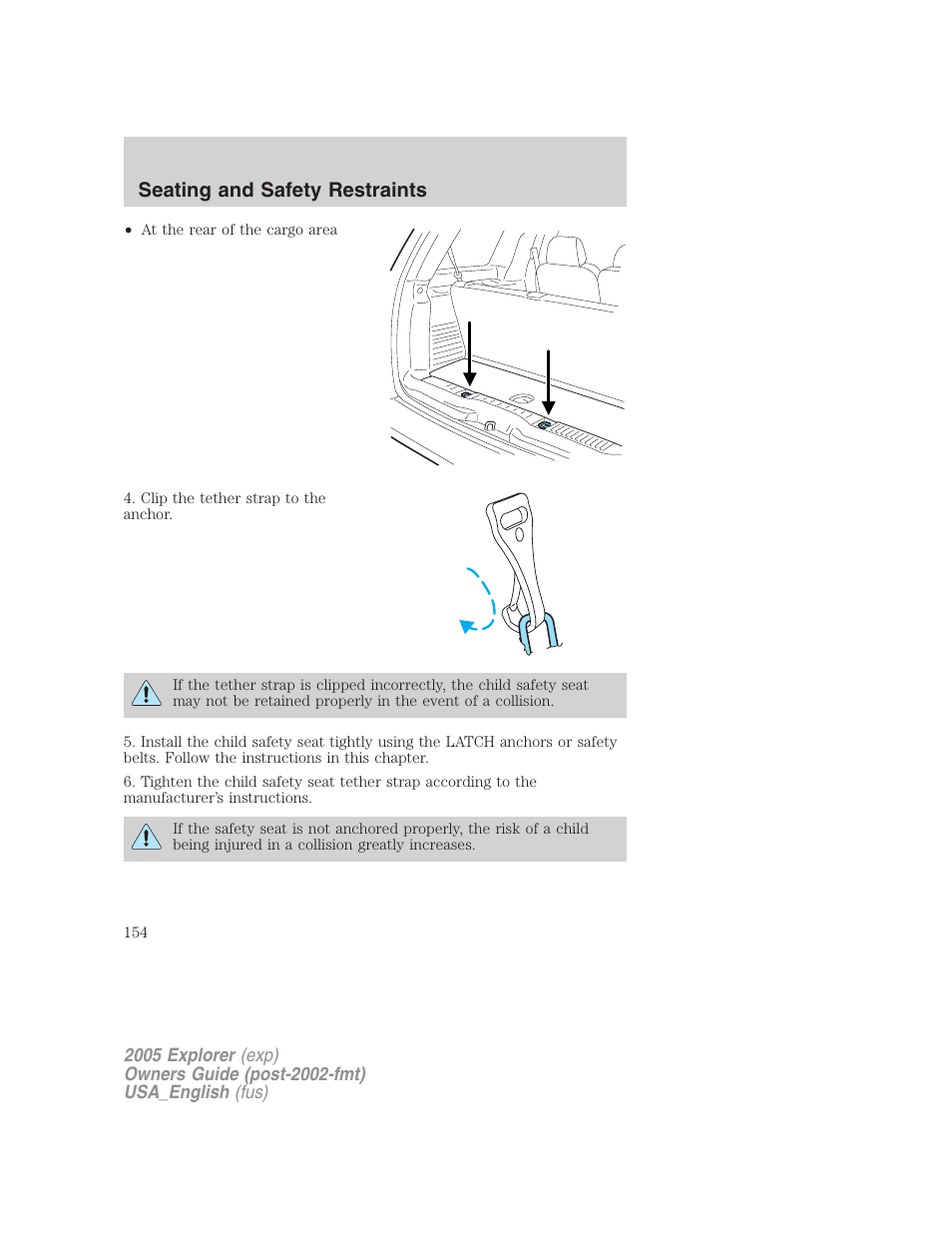 Seating and safety restraints | FORD 2005 Explorer v.2 User Manual | Page 154 / 320