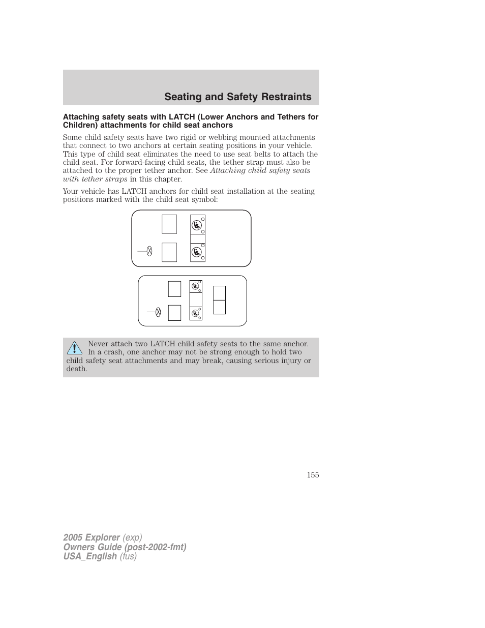 Seating and safety restraints | FORD 2005 Explorer v.2 User Manual | Page 155 / 320