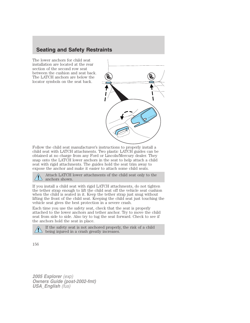 Seating and safety restraints | FORD 2005 Explorer v.2 User Manual | Page 156 / 320