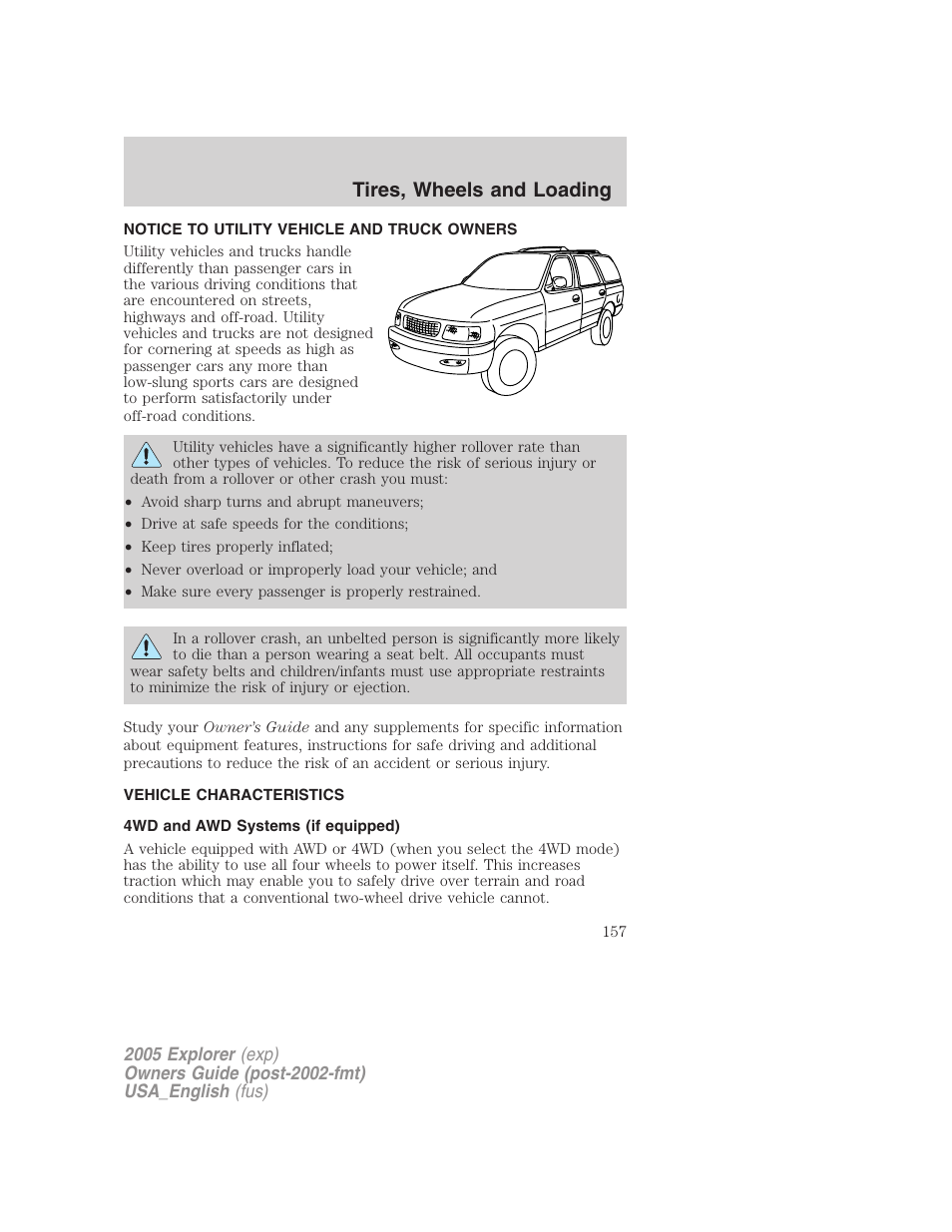 Tires, wheels and loading | FORD 2005 Explorer v.2 User Manual | Page 157 / 320
