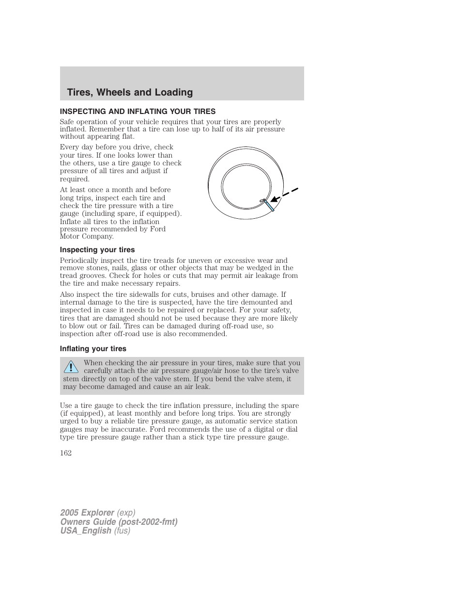 Tires, wheels and loading | FORD 2005 Explorer v.2 User Manual | Page 162 / 320