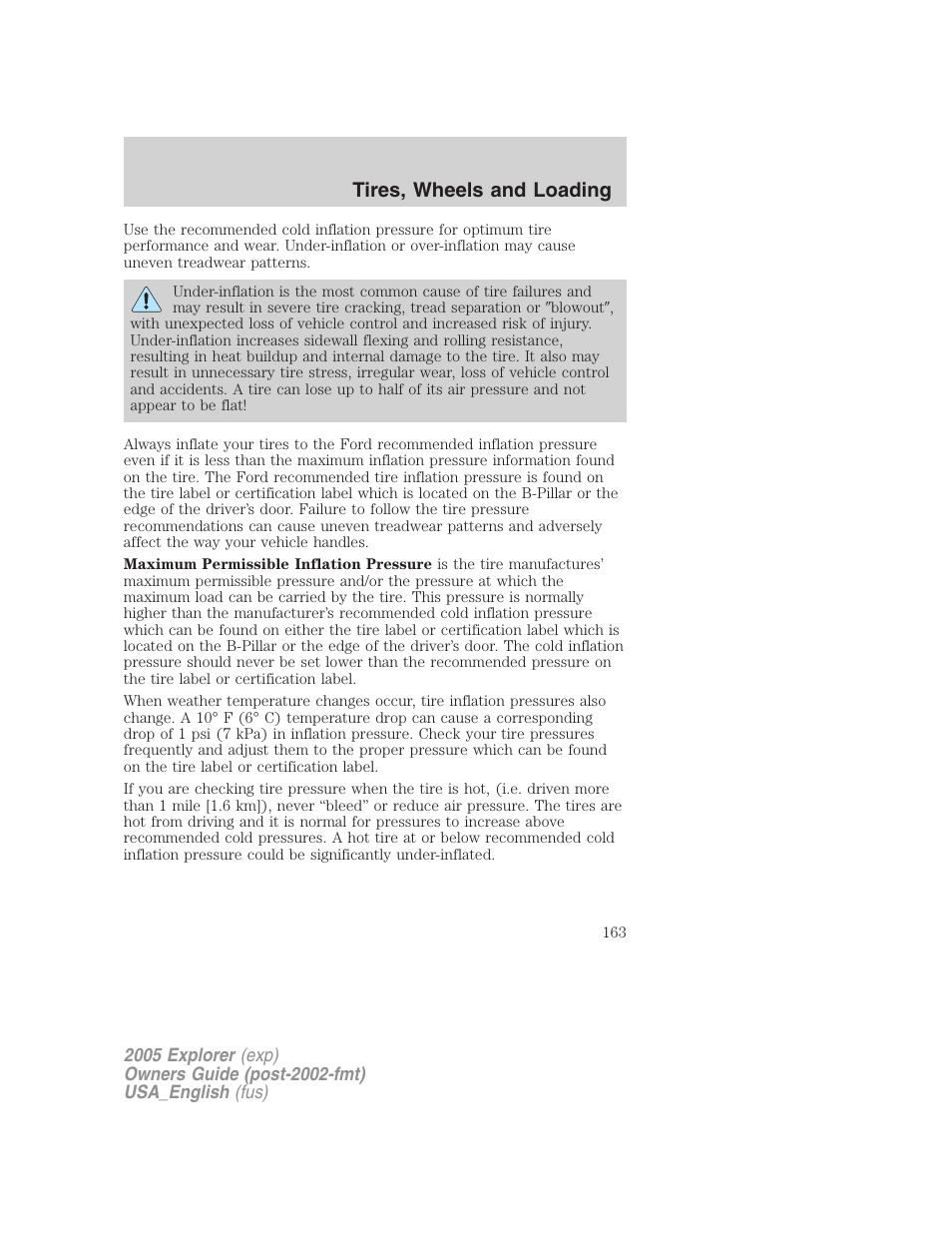 Tires, wheels and loading | FORD 2005 Explorer v.2 User Manual | Page 163 / 320