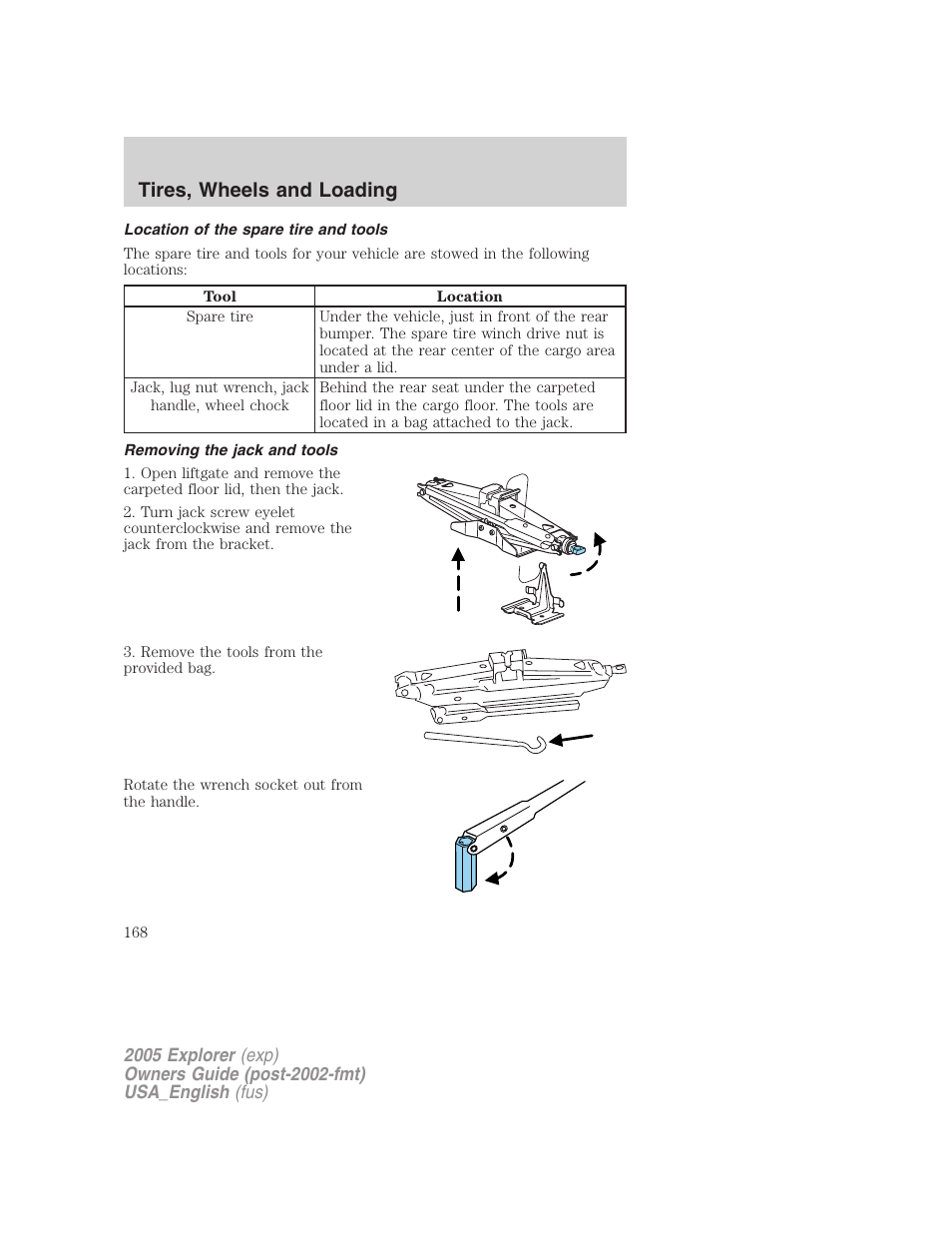 Tires, wheels and loading | FORD 2005 Explorer v.2 User Manual | Page 168 / 320