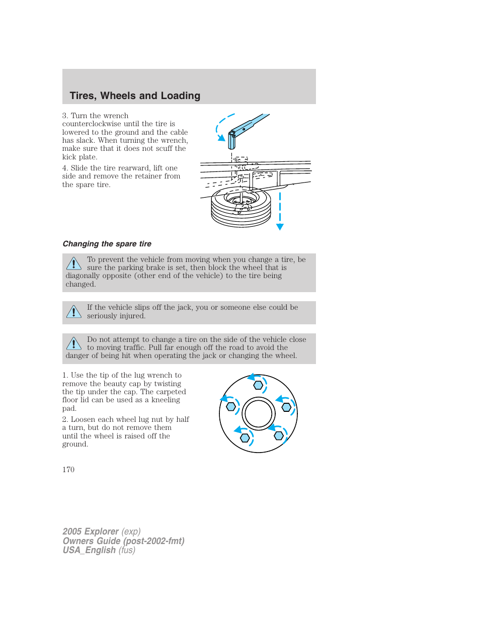 Tires, wheels and loading | FORD 2005 Explorer v.2 User Manual | Page 170 / 320