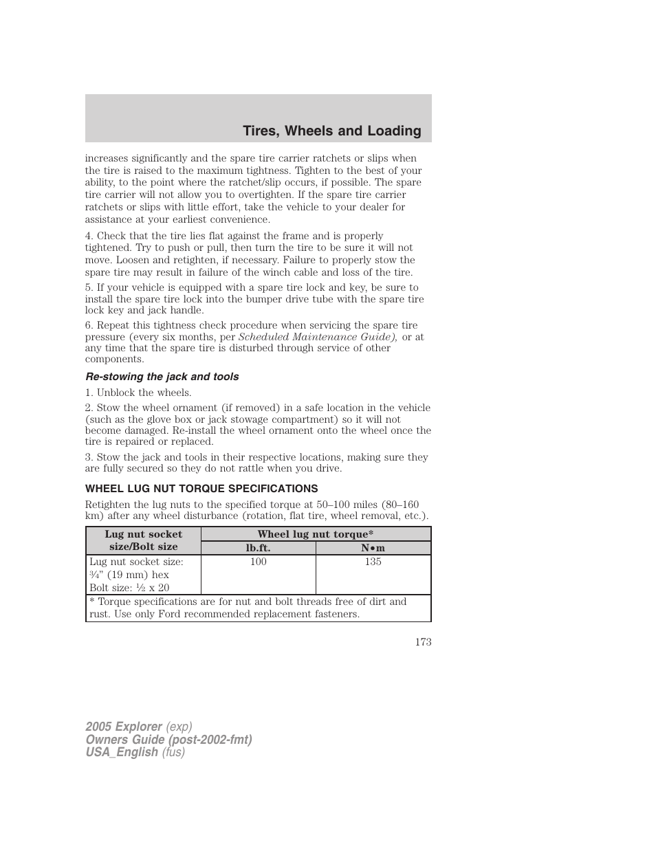 Tires, wheels and loading | FORD 2005 Explorer v.2 User Manual | Page 173 / 320