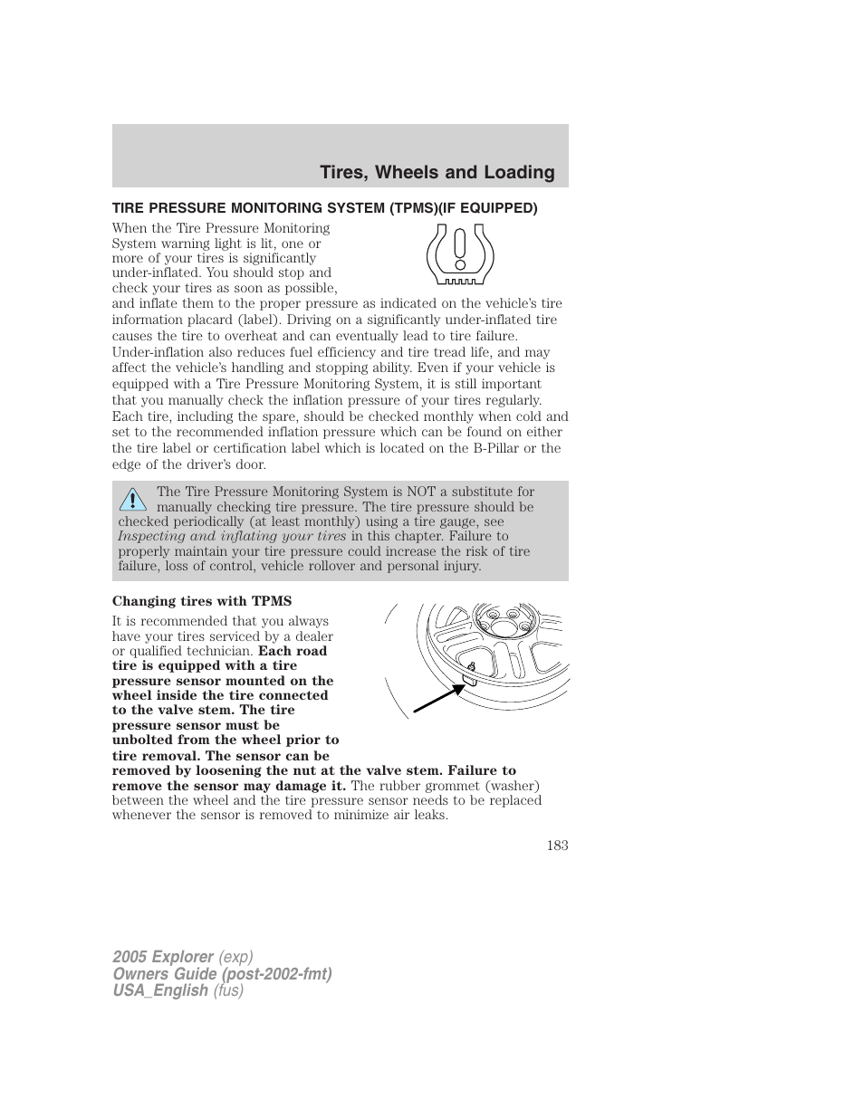 Tires, wheels and loading | FORD 2005 Explorer v.2 User Manual | Page 183 / 320