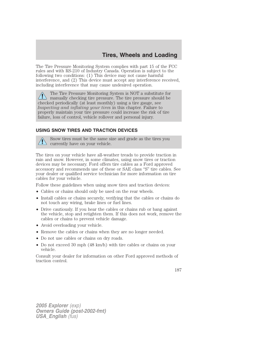 Tires, wheels and loading | FORD 2005 Explorer v.2 User Manual | Page 187 / 320