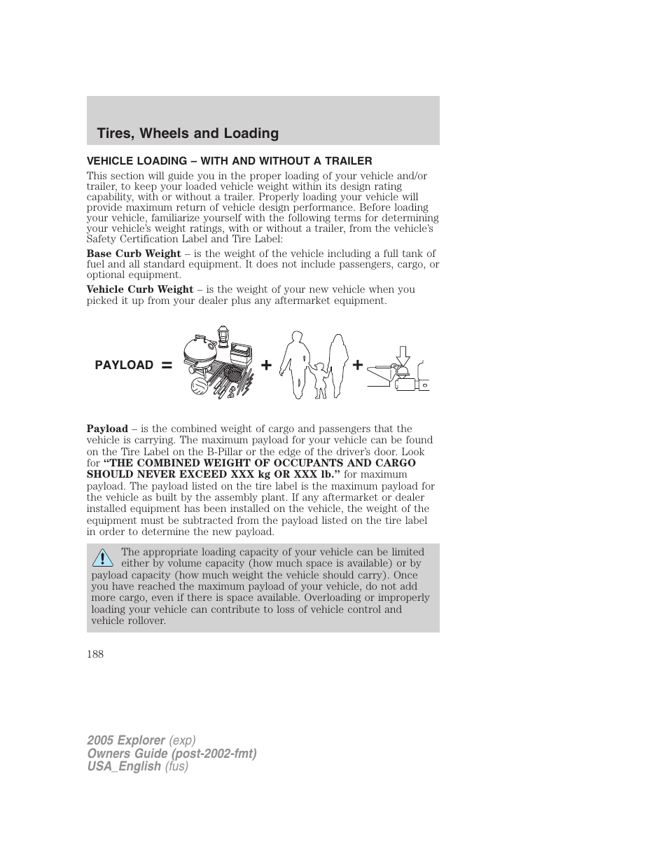 Tires, wheels and loading | FORD 2005 Explorer v.2 User Manual | Page 188 / 320