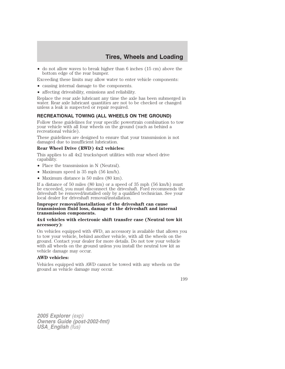 Tires, wheels and loading | FORD 2005 Explorer v.2 User Manual | Page 199 / 320