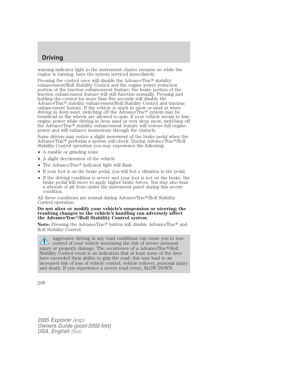 Driving | FORD 2005 Explorer v.2 User Manual | Page 208 / 320