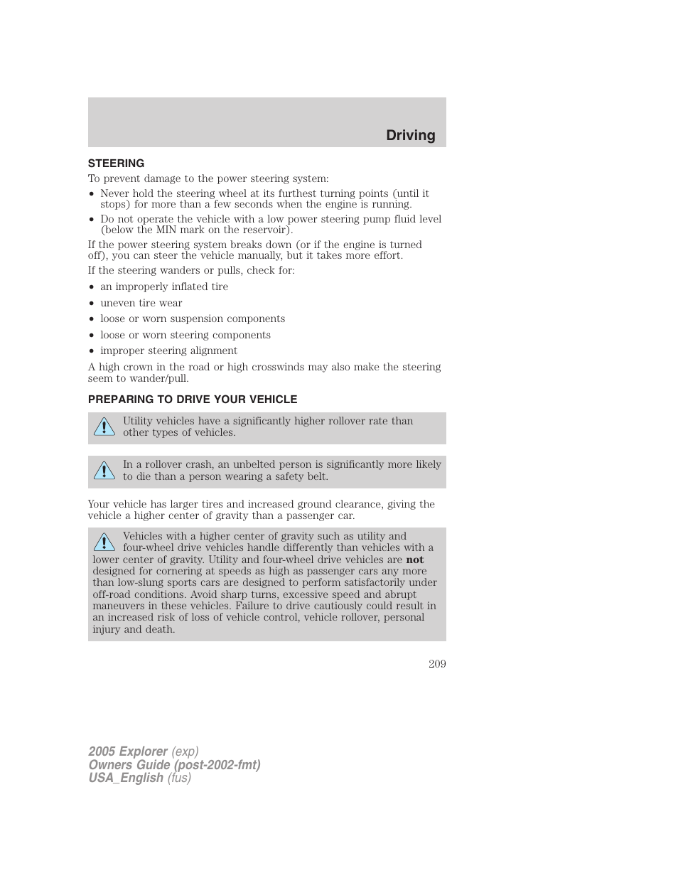 Driving | FORD 2005 Explorer v.2 User Manual | Page 209 / 320