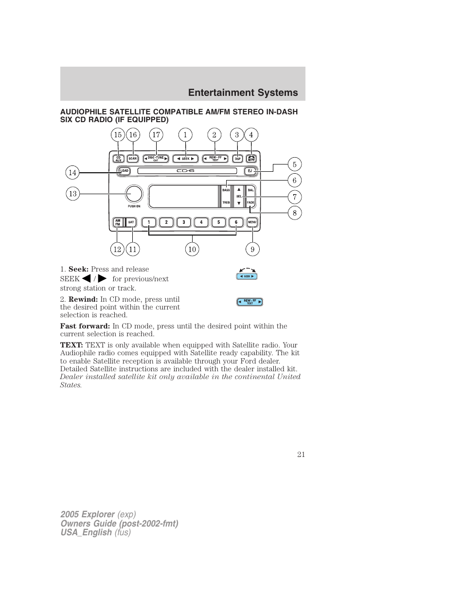 Entertainment systems | FORD 2005 Explorer v.2 User Manual | Page 21 / 320