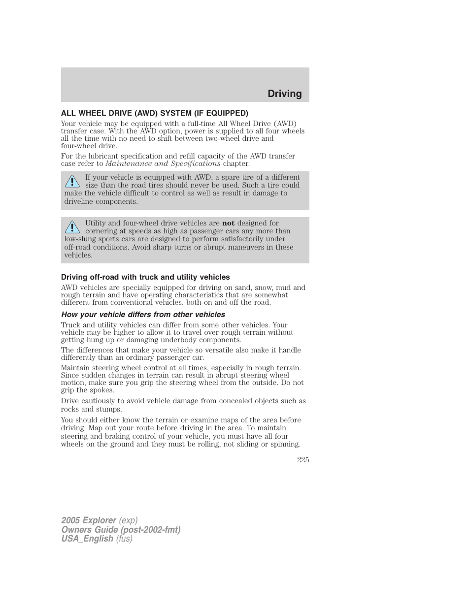Driving | FORD 2005 Explorer v.2 User Manual | Page 225 / 320