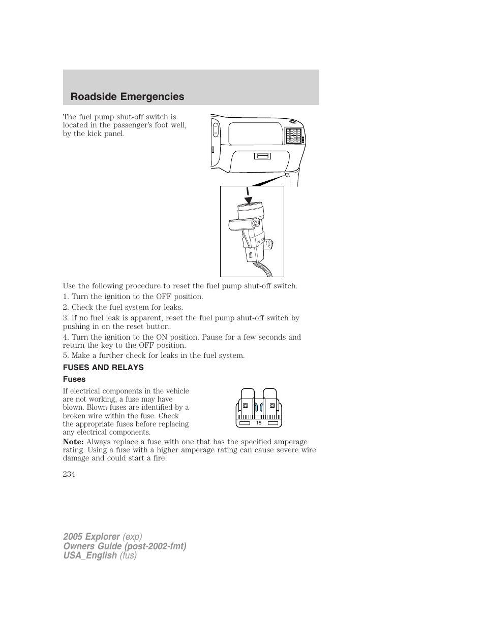 Roadside emergencies | FORD 2005 Explorer v.2 User Manual | Page 234 / 320