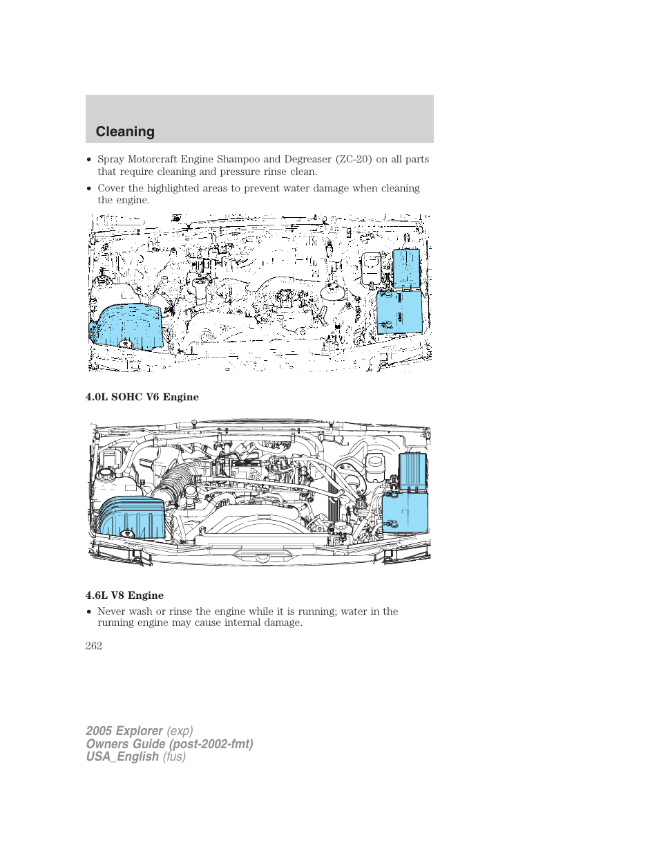 Cleaning | FORD 2005 Explorer v.2 User Manual | Page 262 / 320