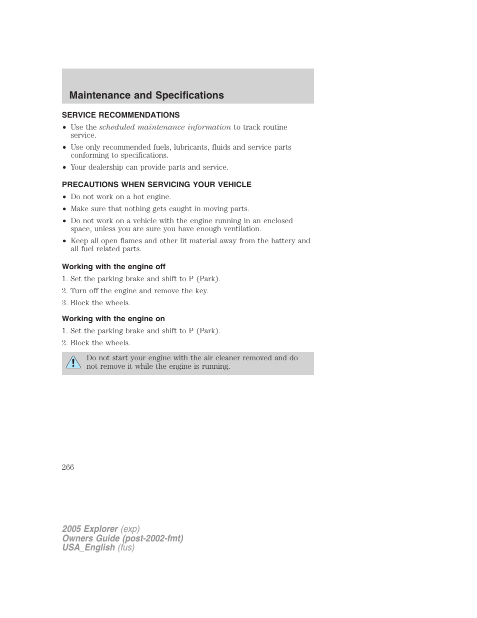 Maintenance and specifications | FORD 2005 Explorer v.2 User Manual | Page 266 / 320