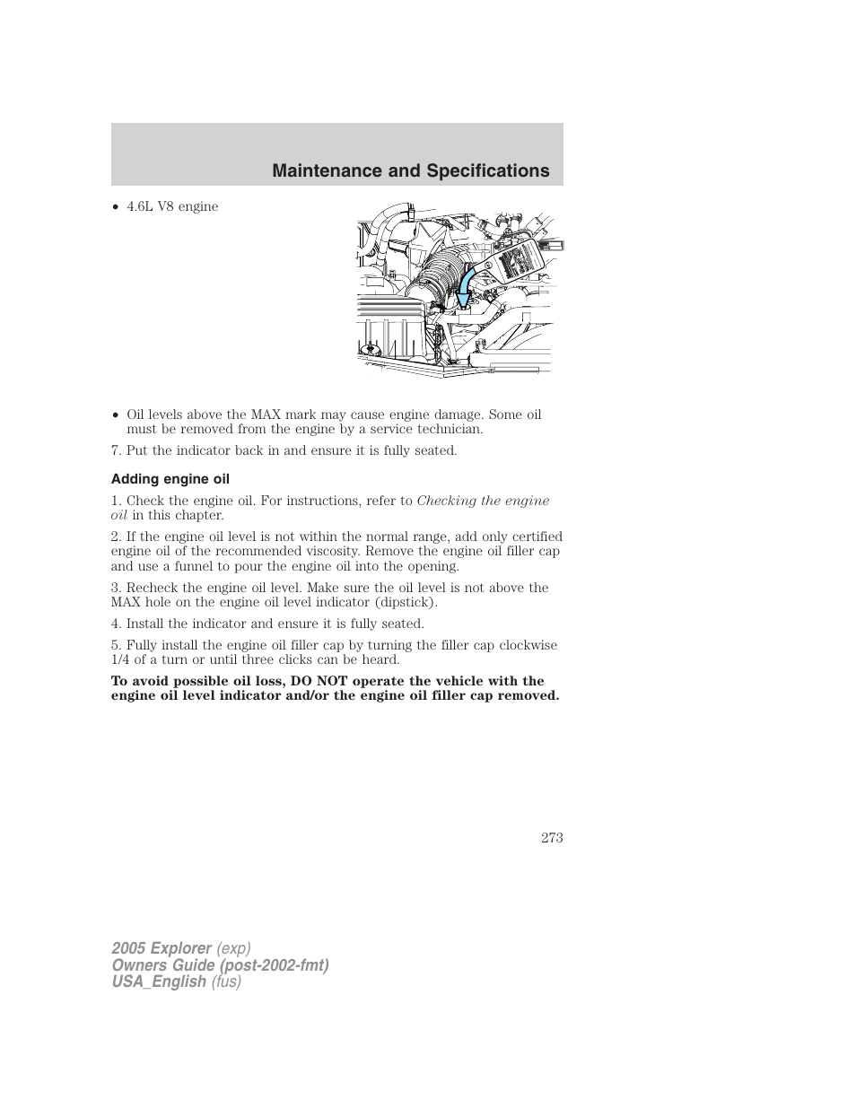 Maintenance and specifications | FORD 2005 Explorer v.2 User Manual | Page 273 / 320