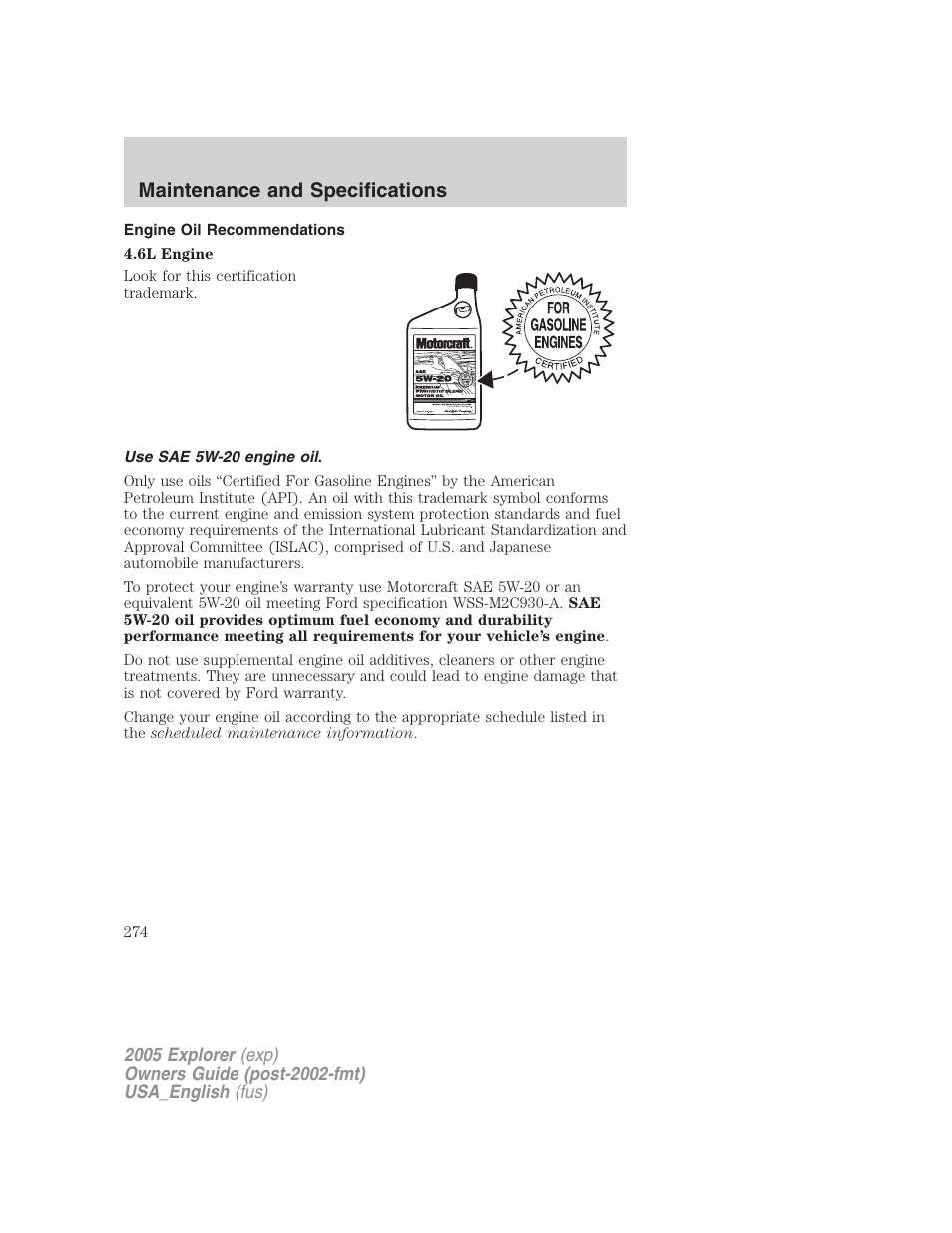 Maintenance and specifications | FORD 2005 Explorer v.2 User Manual | Page 274 / 320