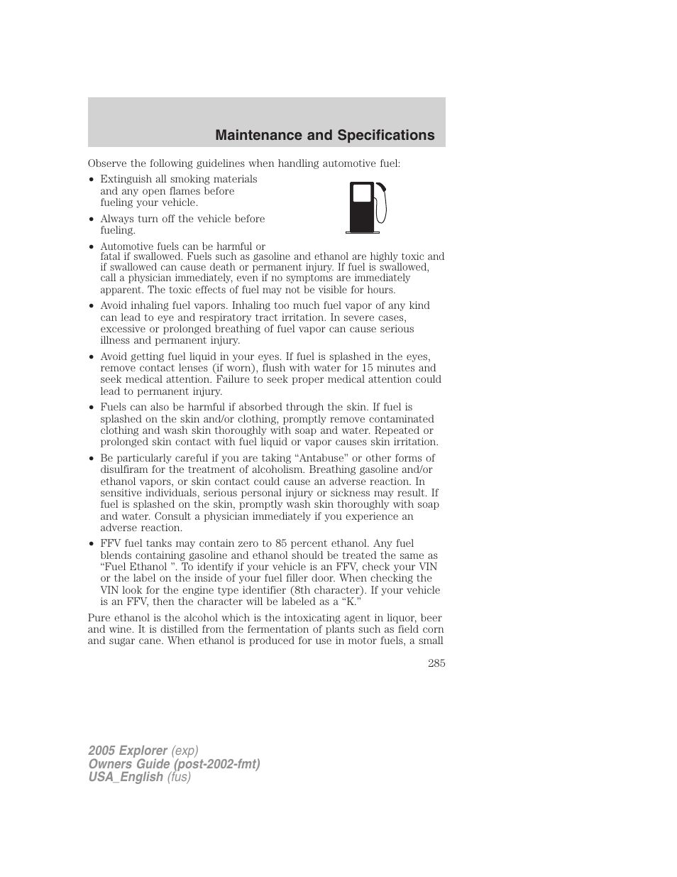 Maintenance and specifications | FORD 2005 Explorer v.2 User Manual | Page 285 / 320