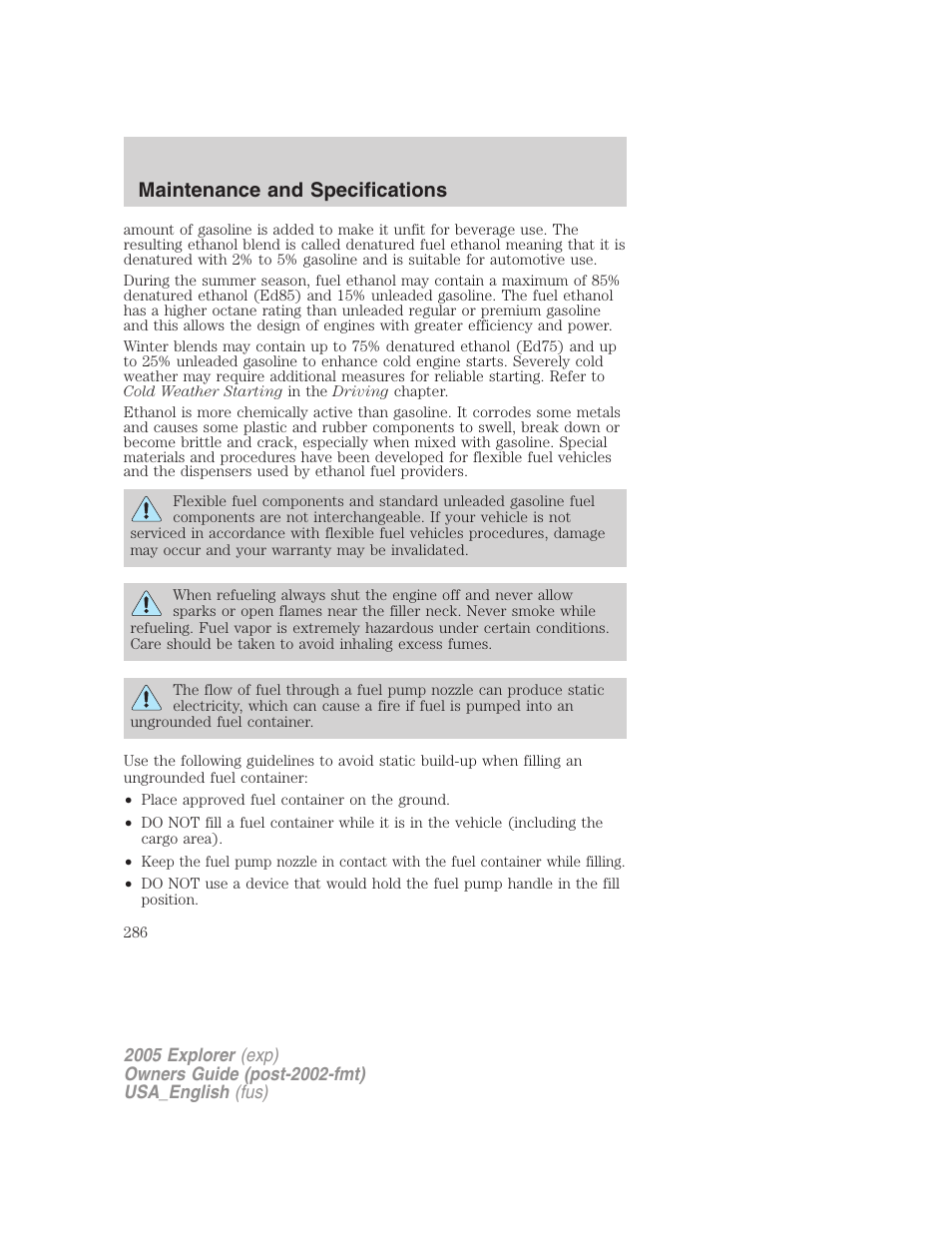 Maintenance and specifications | FORD 2005 Explorer v.2 User Manual | Page 286 / 320