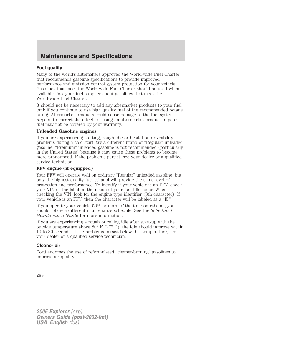 Maintenance and specifications | FORD 2005 Explorer v.2 User Manual | Page 288 / 320