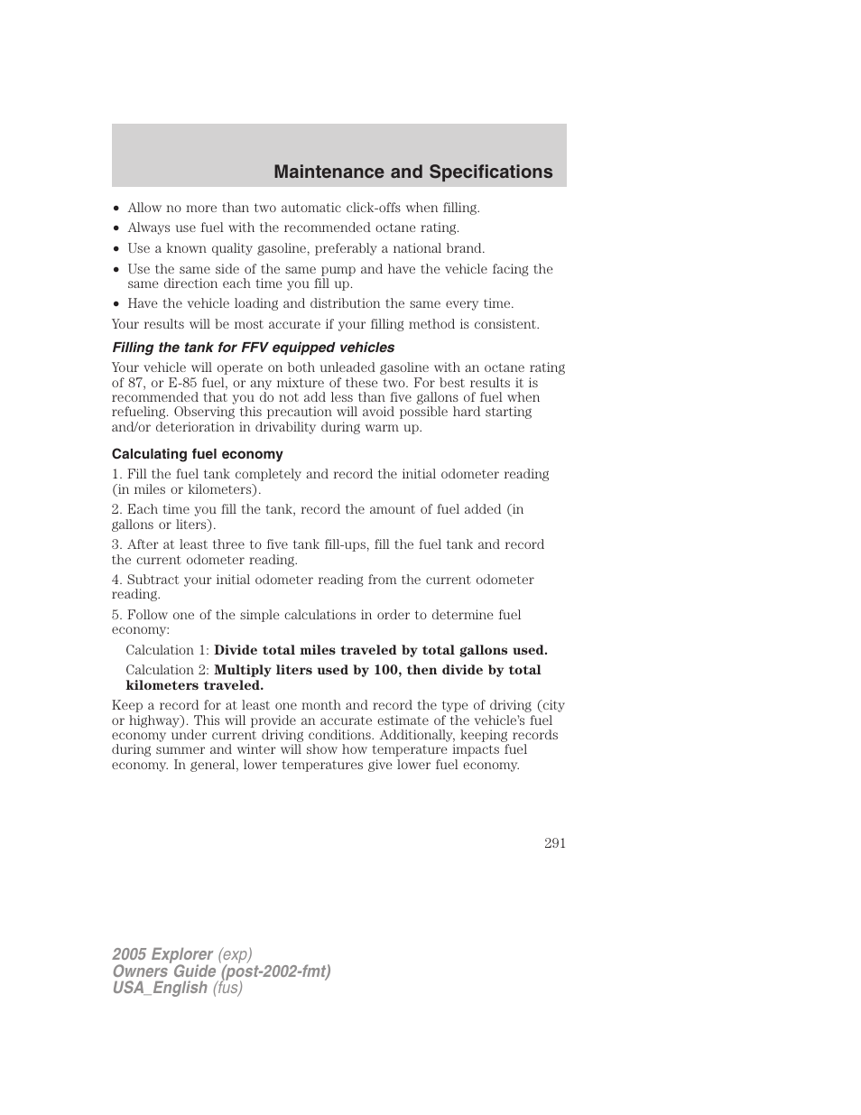 Maintenance and specifications | FORD 2005 Explorer v.2 User Manual | Page 291 / 320