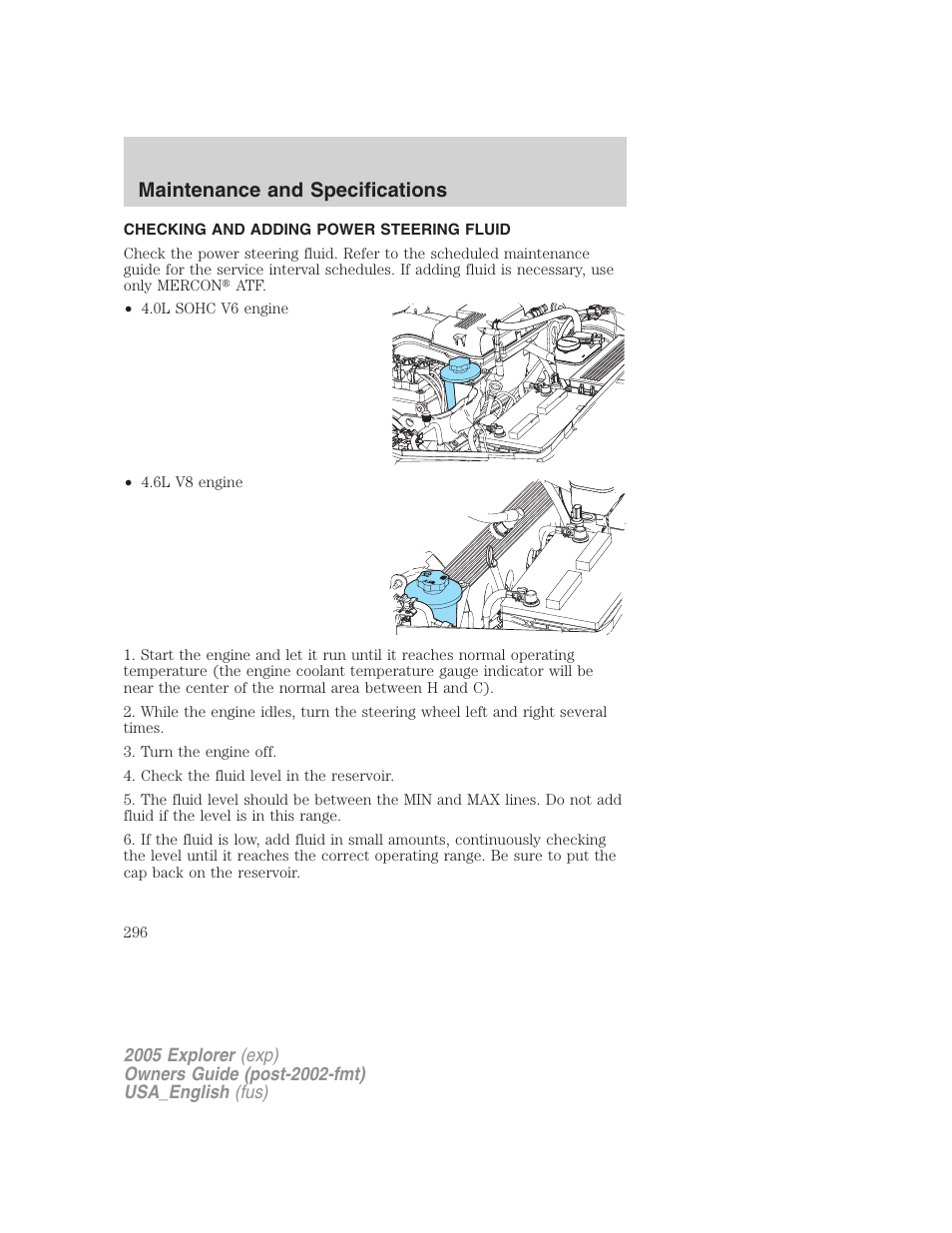 Maintenance and specifications | FORD 2005 Explorer v.2 User Manual | Page 296 / 320