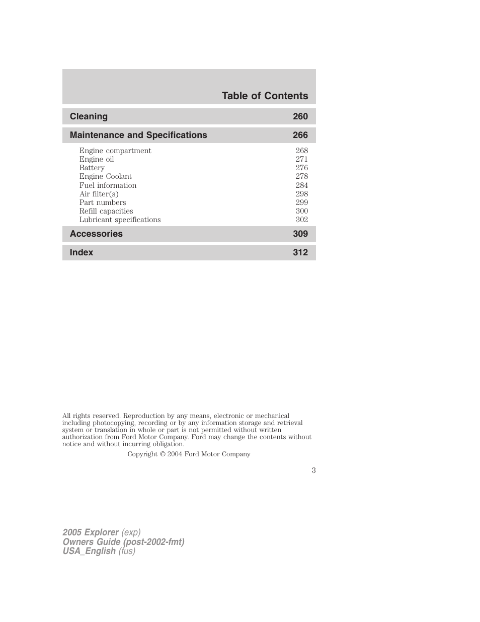 FORD 2005 Explorer v.2 User Manual | Page 3 / 320