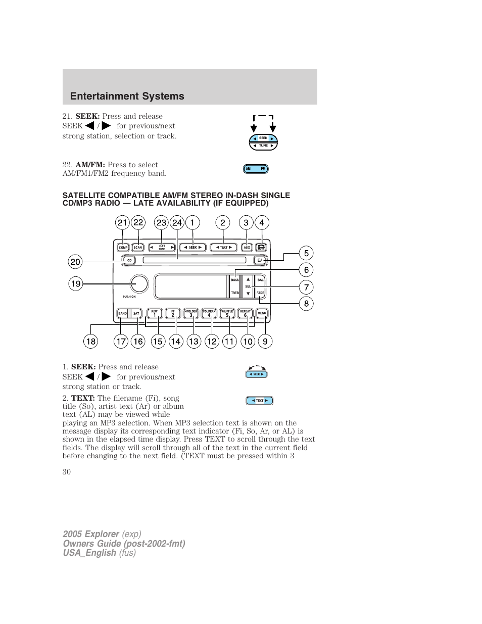 Entertainment systems | FORD 2005 Explorer v.2 User Manual | Page 30 / 320