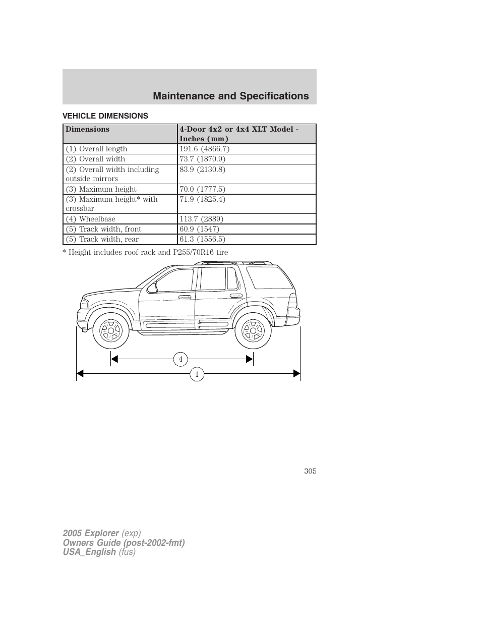 Maintenance and specifications | FORD 2005 Explorer v.2 User Manual | Page 305 / 320