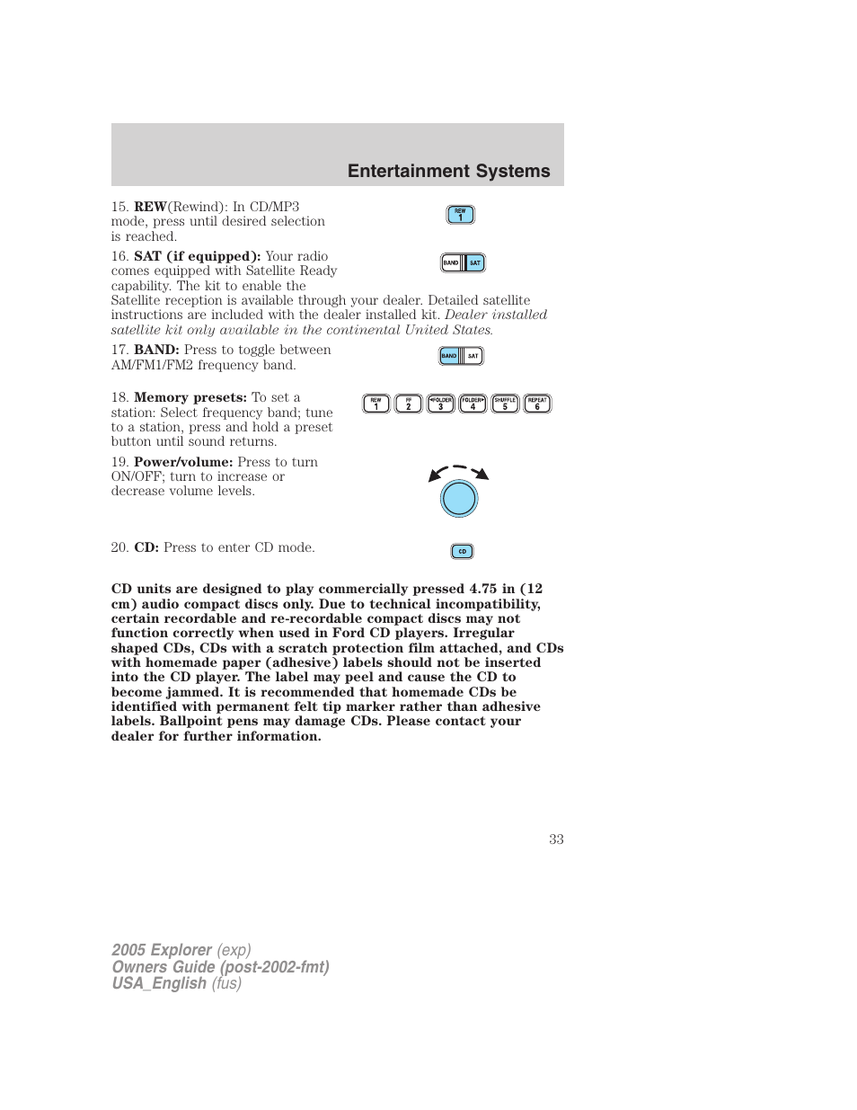 Entertainment systems | FORD 2005 Explorer v.2 User Manual | Page 33 / 320