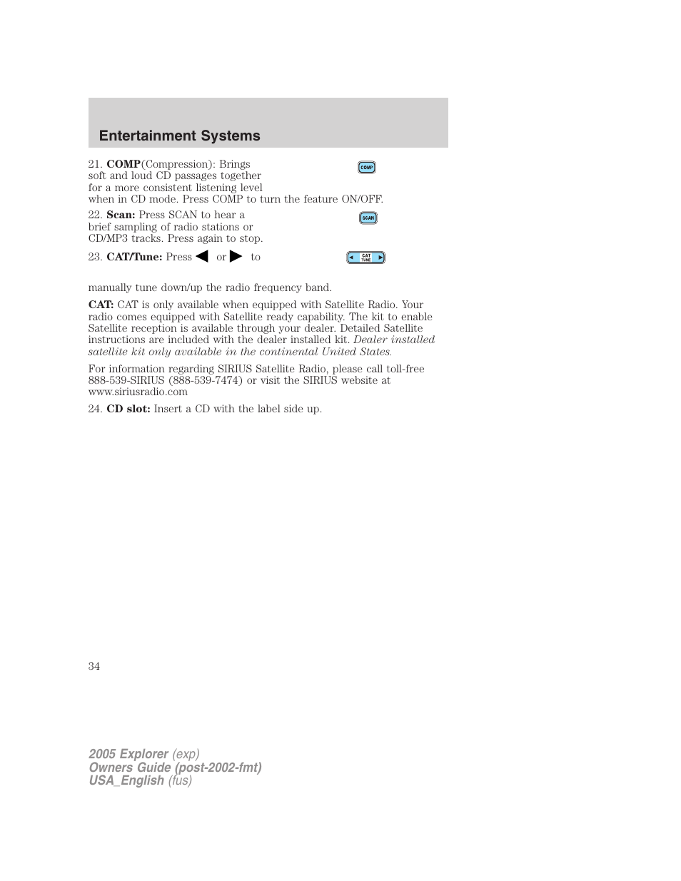 Entertainment systems | FORD 2005 Explorer v.2 User Manual | Page 34 / 320