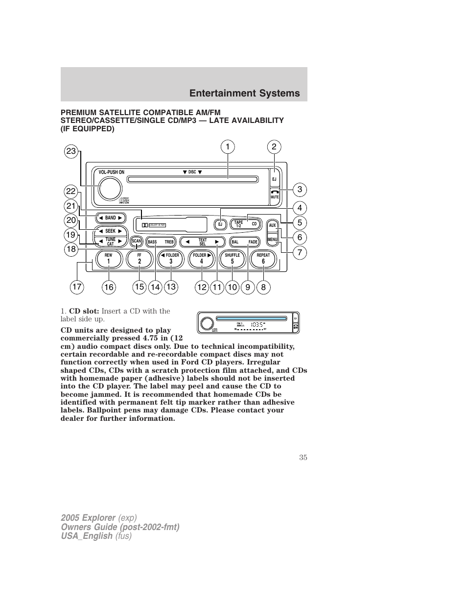 Entertainment systems | FORD 2005 Explorer v.2 User Manual | Page 35 / 320