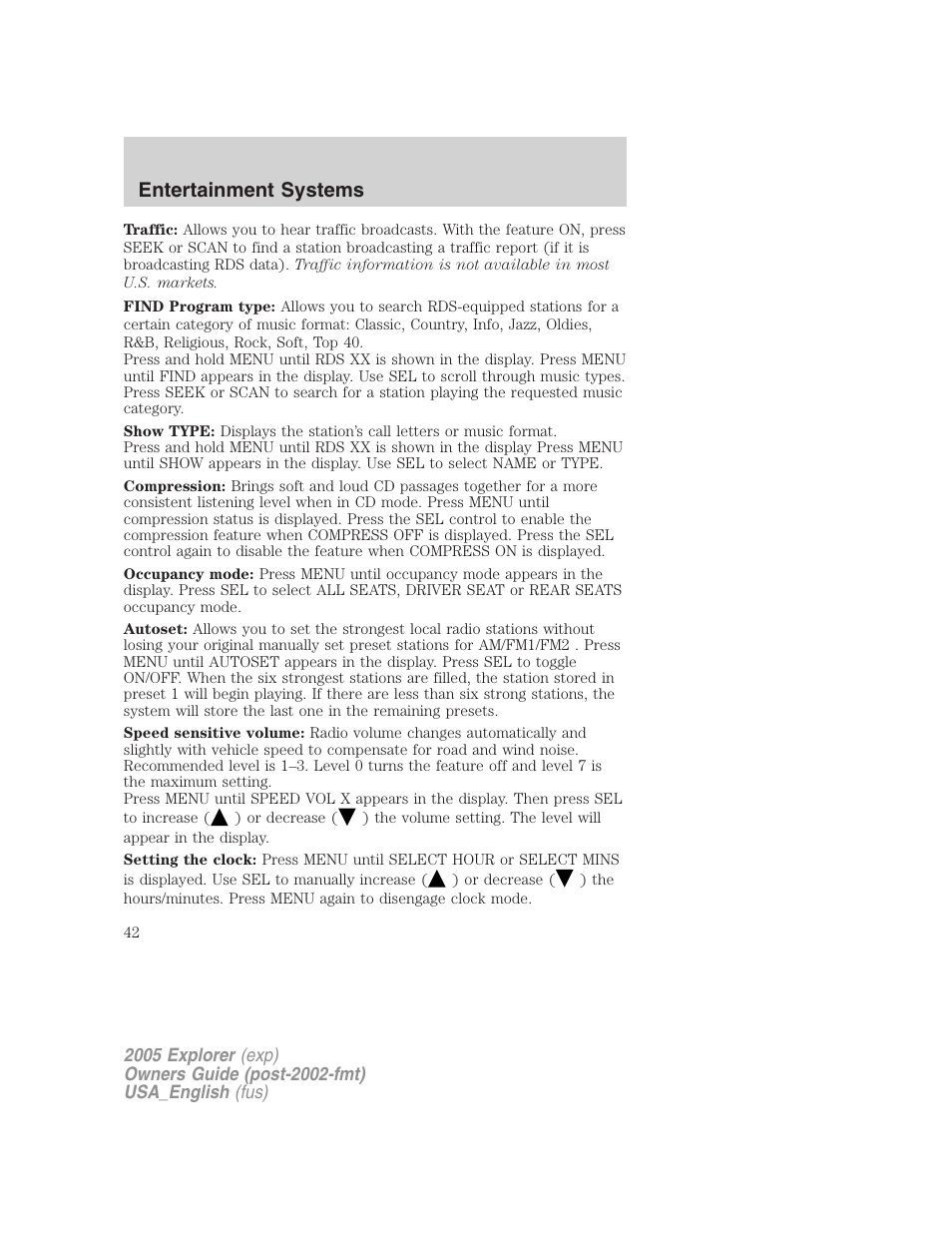 Entertainment systems | FORD 2005 Explorer v.2 User Manual | Page 42 / 320