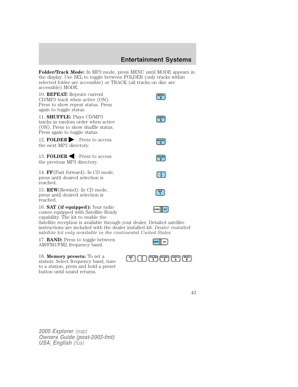 Entertainment systems | FORD 2005 Explorer v.2 User Manual | Page 43 / 320
