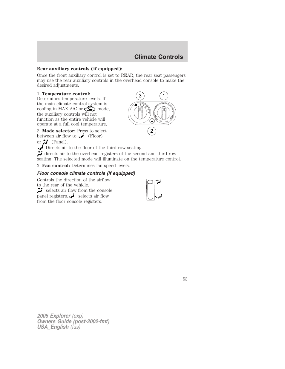 Climate controls | FORD 2005 Explorer v.2 User Manual | Page 53 / 320