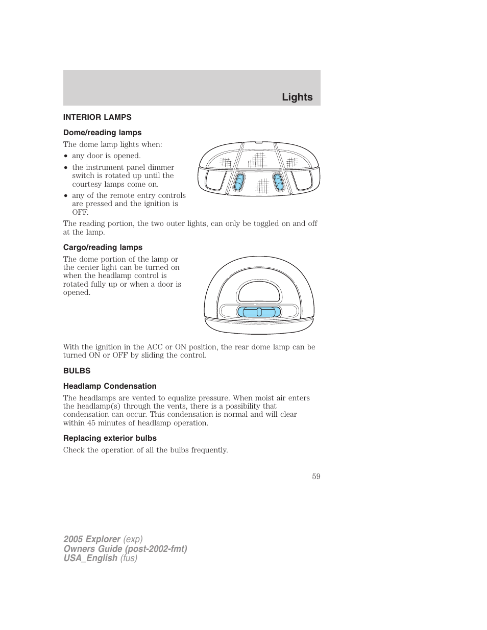 Lights | FORD 2005 Explorer v.2 User Manual | Page 59 / 320