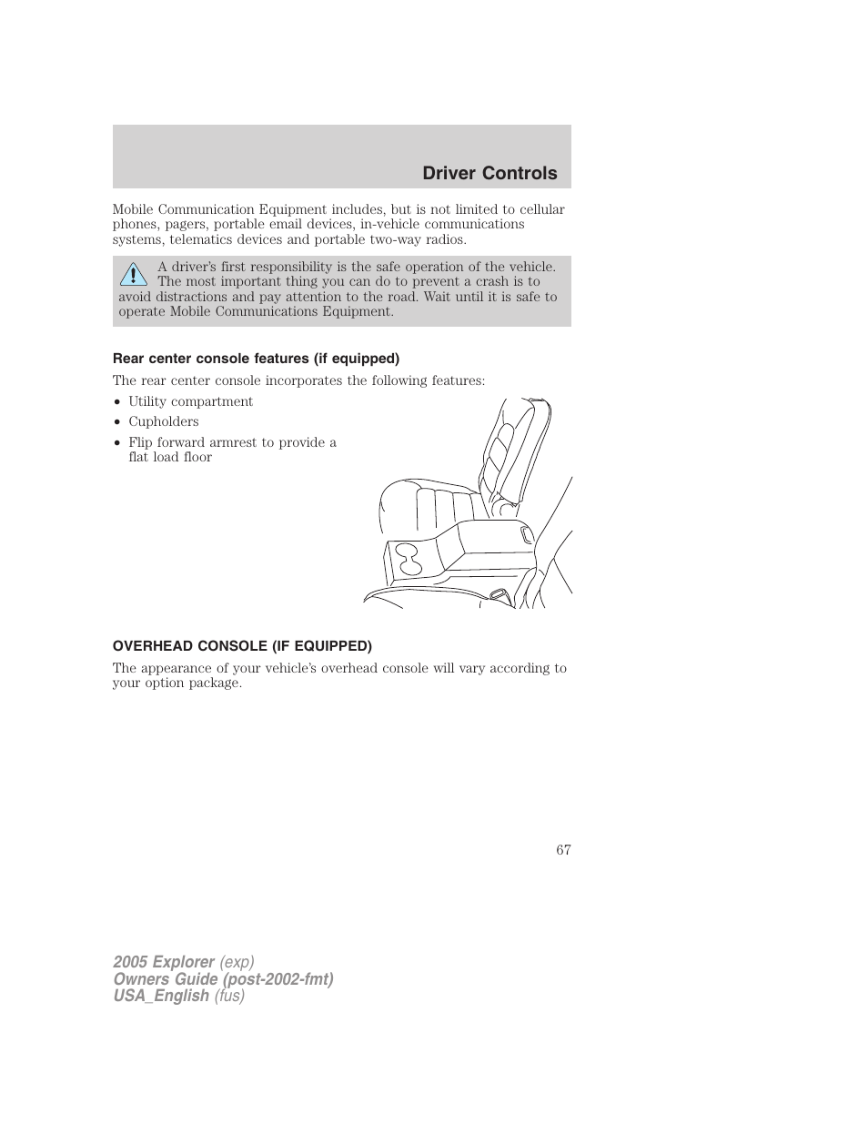 Driver controls | FORD 2005 Explorer v.2 User Manual | Page 67 / 320