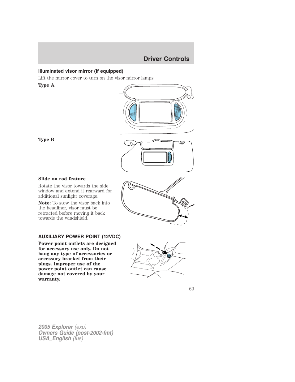 Driver controls | FORD 2005 Explorer v.2 User Manual | Page 69 / 320