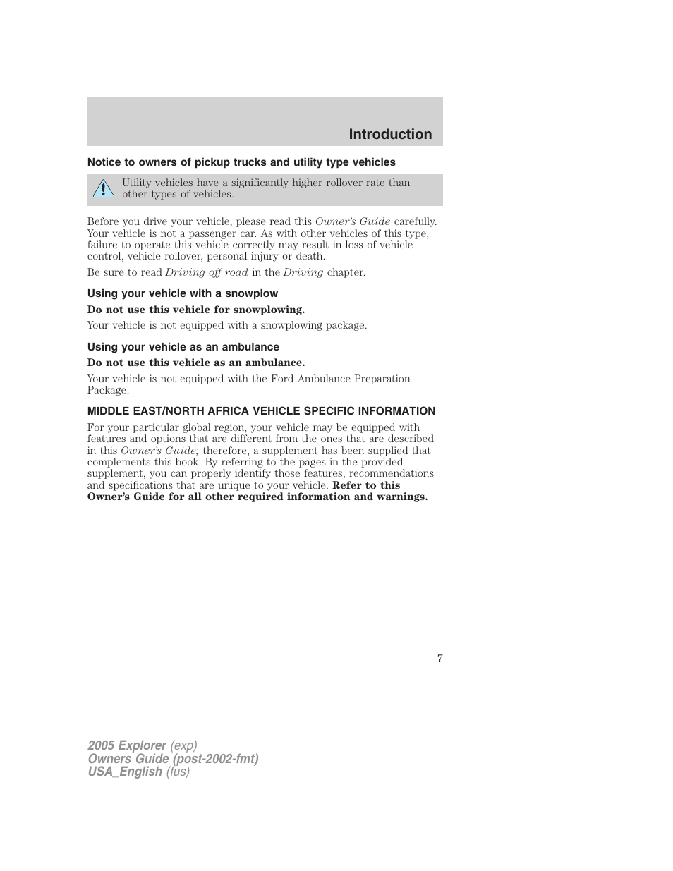 Introduction | FORD 2005 Explorer v.2 User Manual | Page 7 / 320