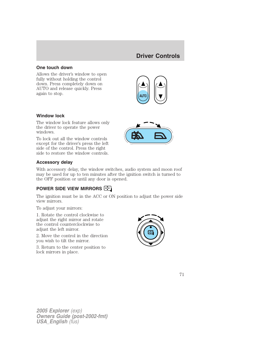 Driver controls | FORD 2005 Explorer v.2 User Manual | Page 71 / 320