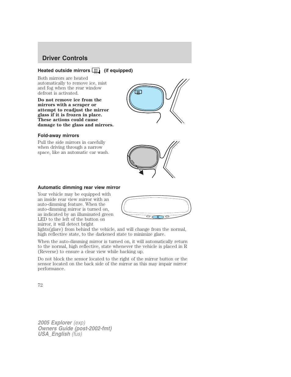Driver controls | FORD 2005 Explorer v.2 User Manual | Page 72 / 320