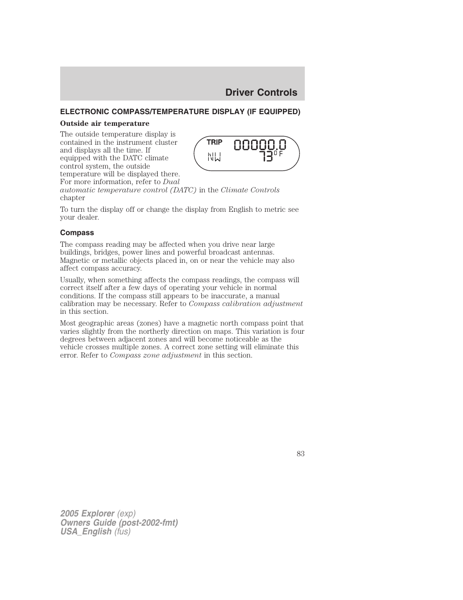 Driver controls | FORD 2005 Explorer v.2 User Manual | Page 83 / 320