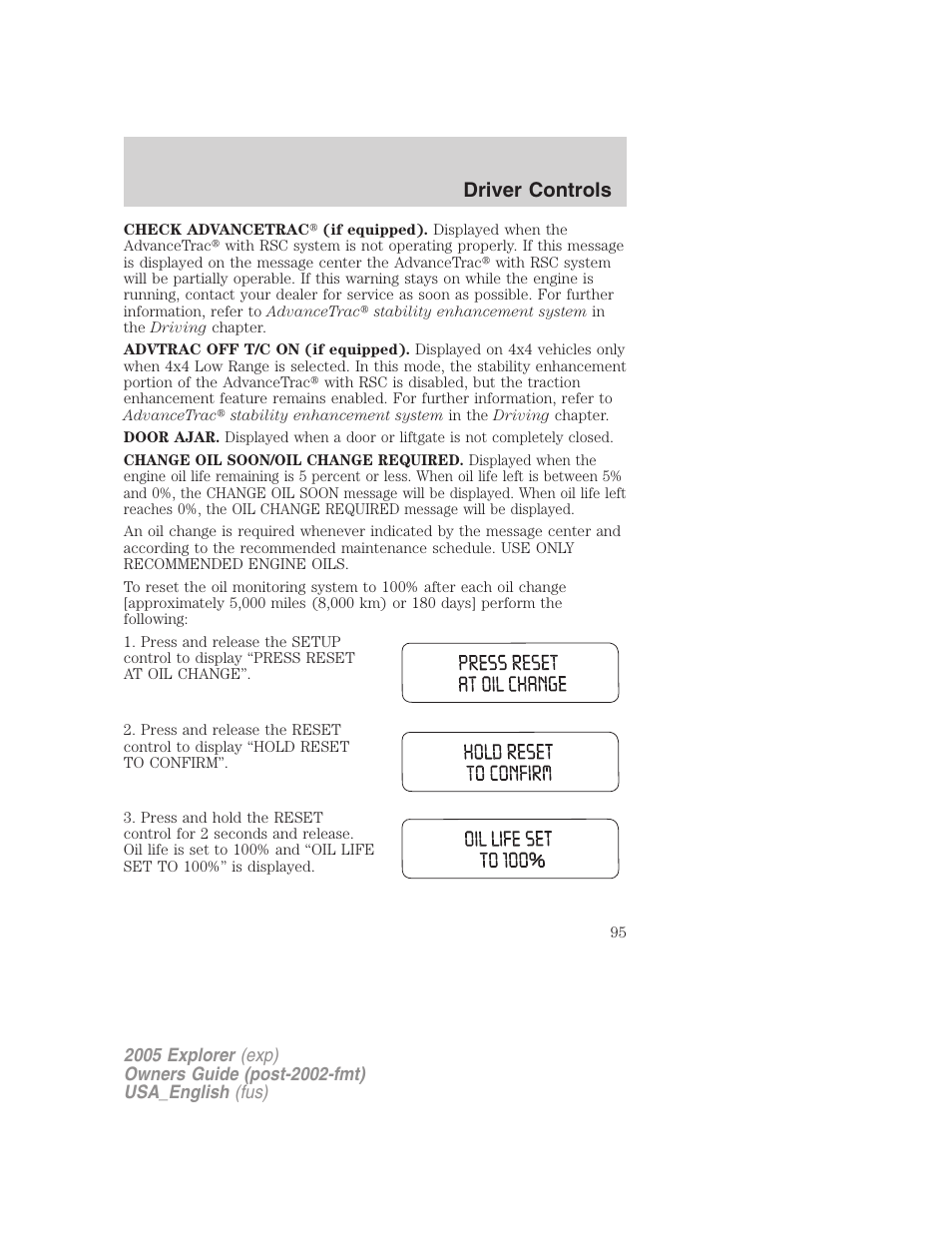 Driver controls | FORD 2005 Explorer v.2 User Manual | Page 95 / 320