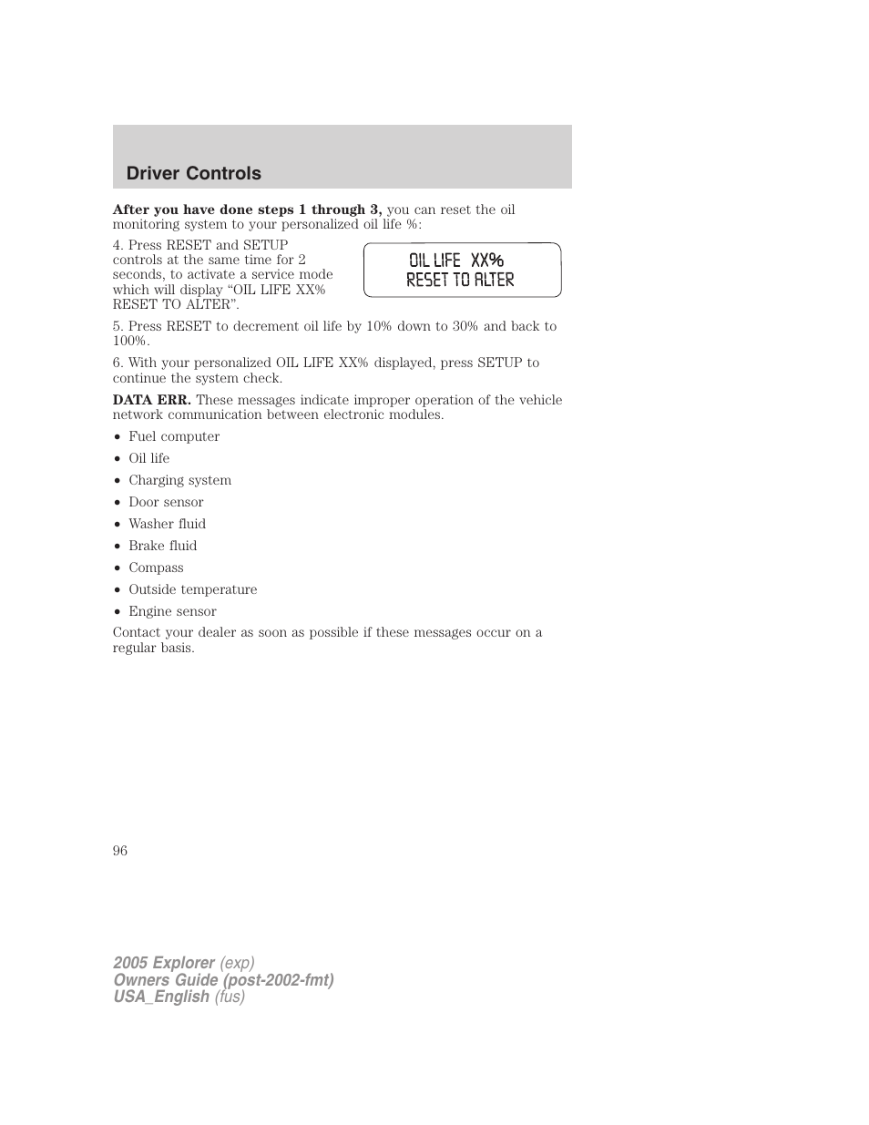 Driver controls | FORD 2005 Explorer v.2 User Manual | Page 96 / 320