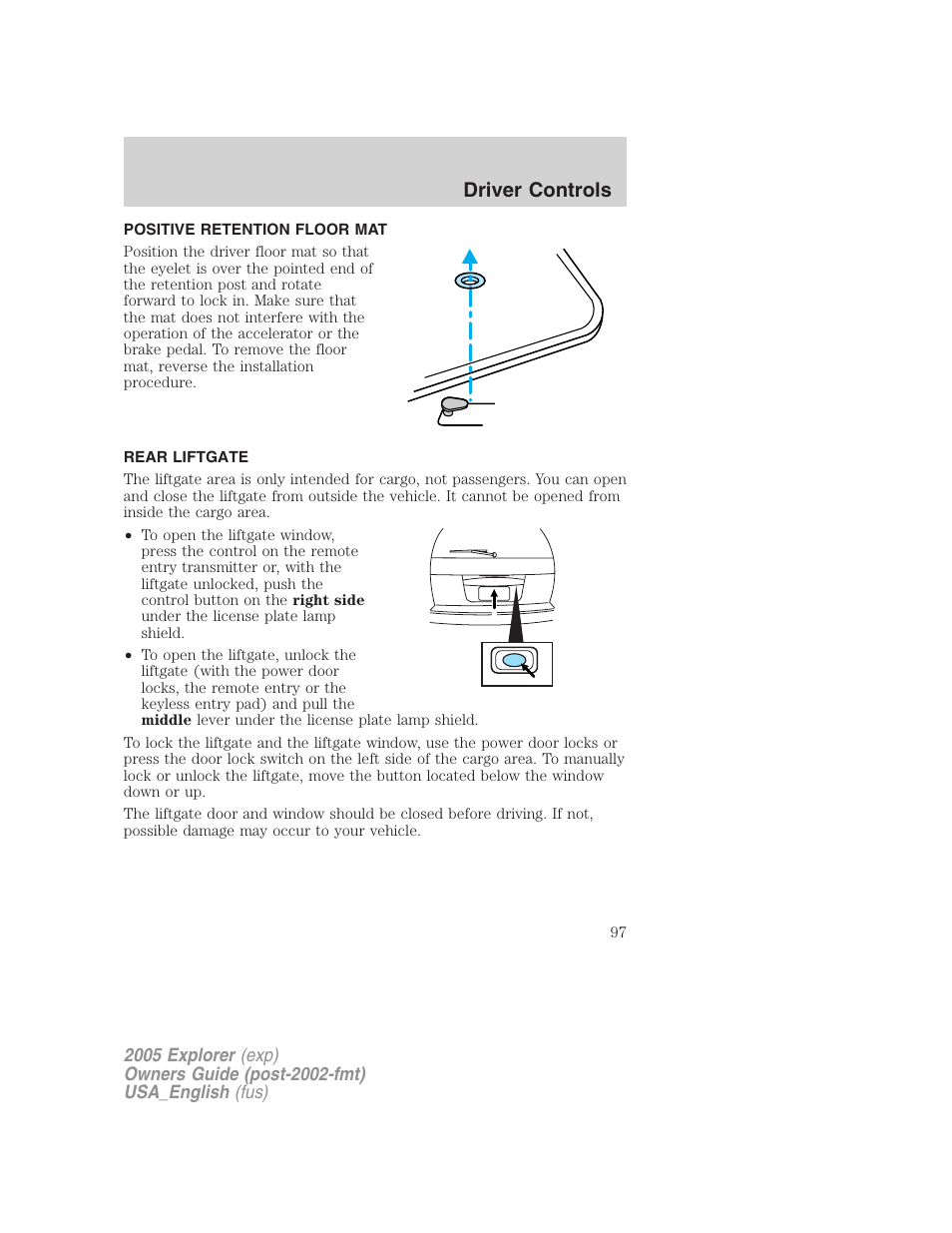 Driver controls | FORD 2005 Explorer v.2 User Manual | Page 97 / 320