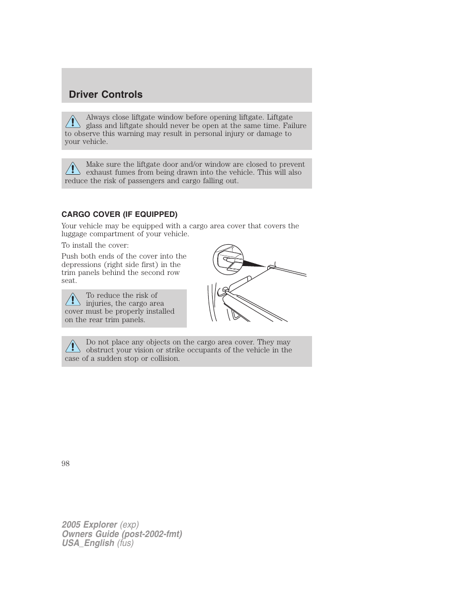 Driver controls | FORD 2005 Explorer v.2 User Manual | Page 98 / 320